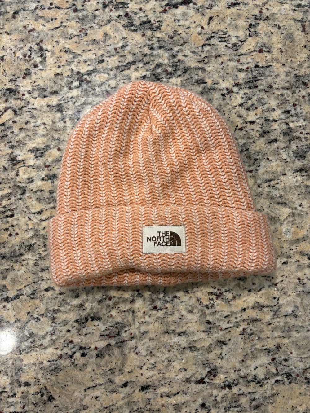 The North Face Peach & White Ribbed Knit Beanie